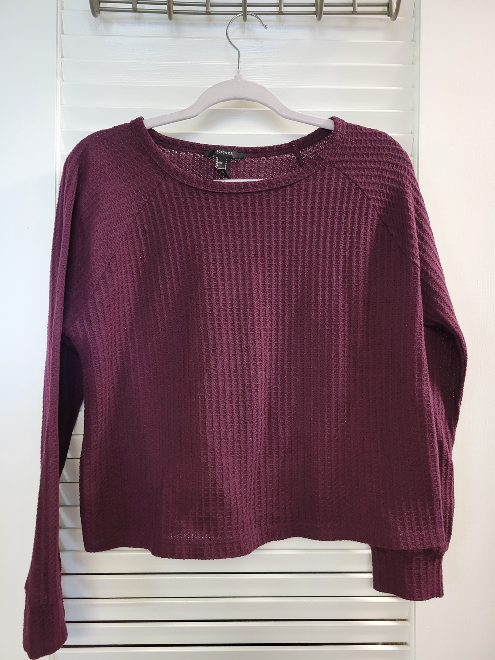 Forever 21 Waffle Knit Long Sleeve Top - Plum
